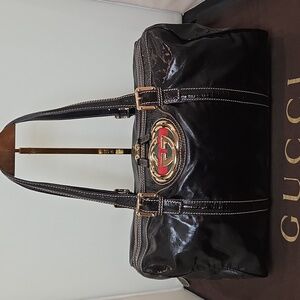 GUCCI Britt Patent Leather Boston Bag 2000s no longer produced- rare find